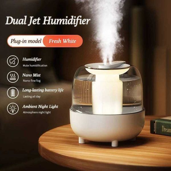New 4L Large Capacity Humidifier USB Double Spray Low Noise Household Bedroom Office Aroma Diffuser with Night LightM251113