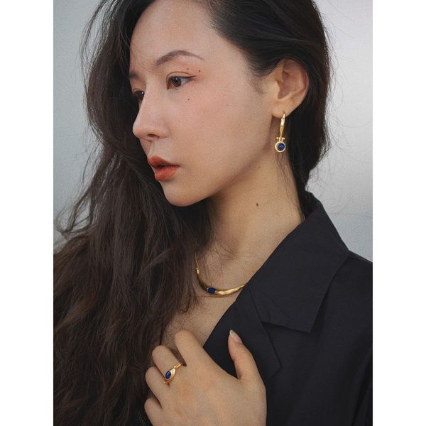 

senior sense retro eco-friendly brass lapis necklace light luxury fashion exquisite temperament with literary for women choker collarbone chain
