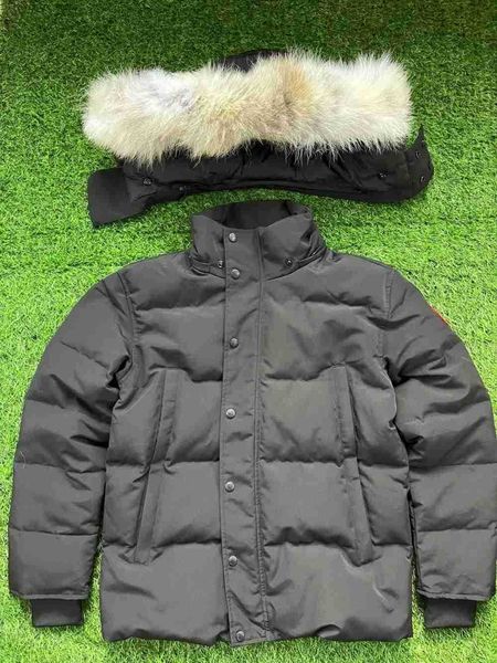 

Mens designer Canadian Puffer Jackets women Down Jacket Wolf fur jacket winter parka with big fur hood windproof shell warm outdoor mens winter down coat, Black 2 black badge