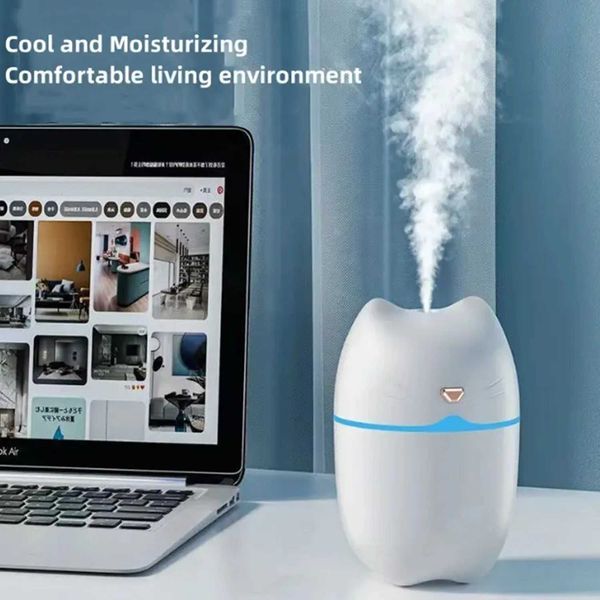 Compact 260ml Cat Ear Design Small Air Humidifier Mist Diffuser Two Spray Modes with 7 Colors Light Changing for Car OfficeM251113