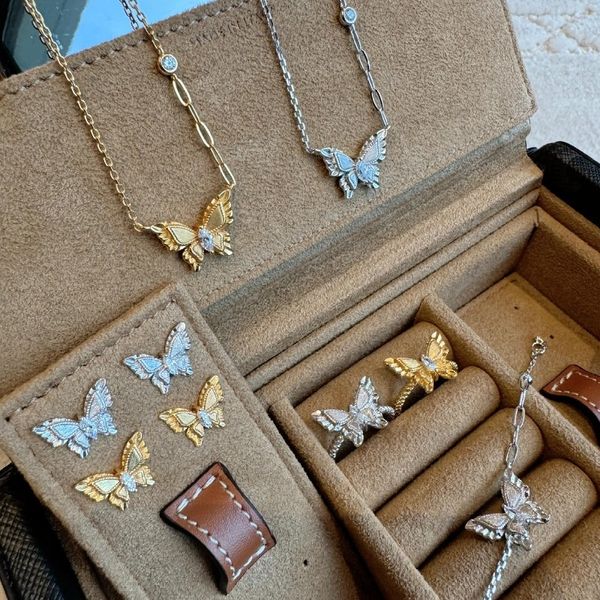 

2025 Sweet Cool Style Niche Designer Eco-friendly Brass Zircon Brushed Phantom Butterfly Gold/Steel Pendant Necklace Jewelry For Girls Fancy Present