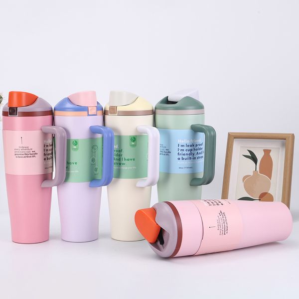 40oz Tumblers Insulated Stainless Steel Water Bottle with Built-in Straw and Side Handle For Travel Work School and Sports Water Cup 40 oz BPA Free Leak Proof