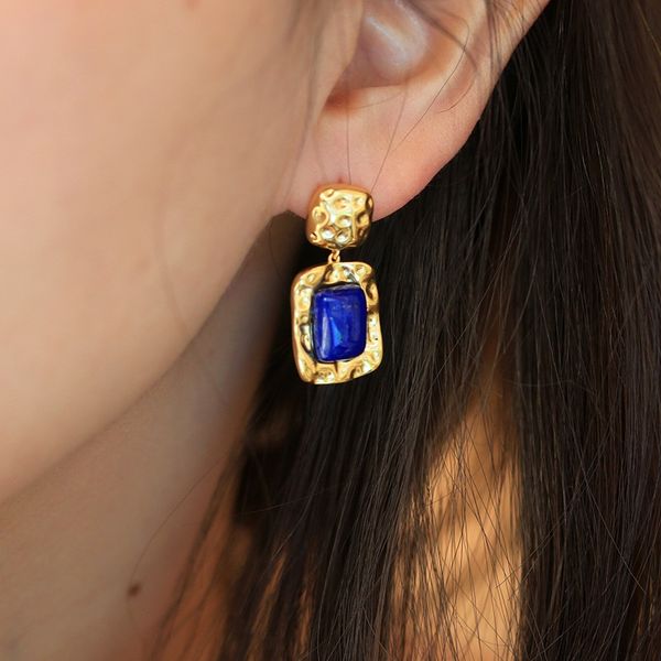 

Royal Court Vintage Simple Rings Eco-friendly Brass Dark Blue Lapis Loop Earrings For Women Original Design Fashionable Exquisite Jewelry