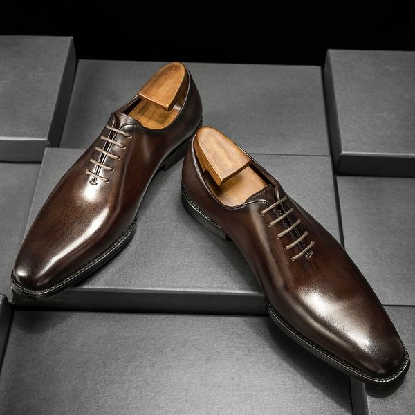 Dress Shoes Men Oxford Shoes Genuine Leather Scarlet Navy Two-Tone Slip On Formal Casual Shoes Wedding Office Mens Dress Shoes R250414
