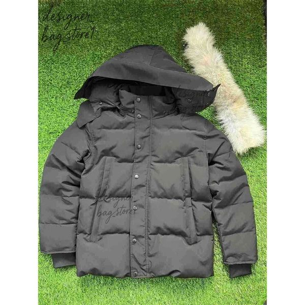 

Coats designer women Mens winter down coat designer Canadian Puffer Jackets Down Jacket Wolf fur jacket winter parka with big fur hood windproof shell warm outdoor, Gray 1 red badge