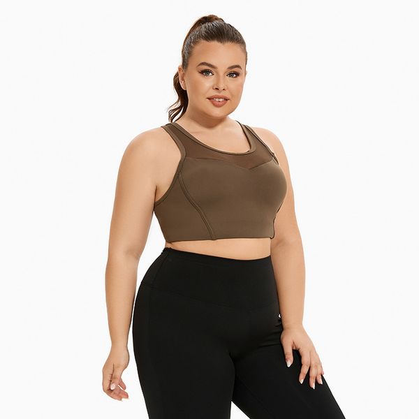 

Large Mesh Splicing Vest Sports Shockproof Women Running One-piece Beautiful Back Gathering Plus Size Fiess Bra Yoga, Purple