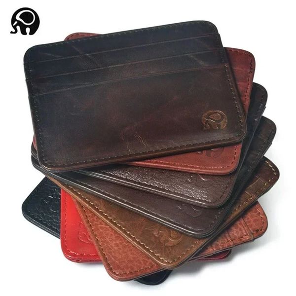 Vintage Cowhide Leather ID Card Bag With 7 Card Slots Super Thin Genuine Leather Bank Credit Card Holder Coin Purse Wallet 251113