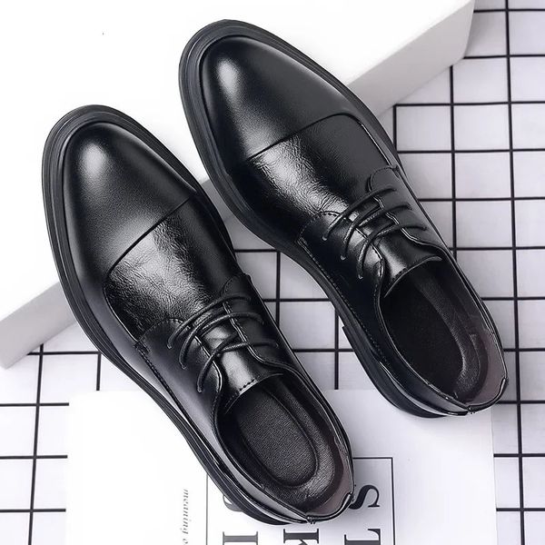 black leather wedding lace casual business Oxford dot toe mens formal shoes 250410