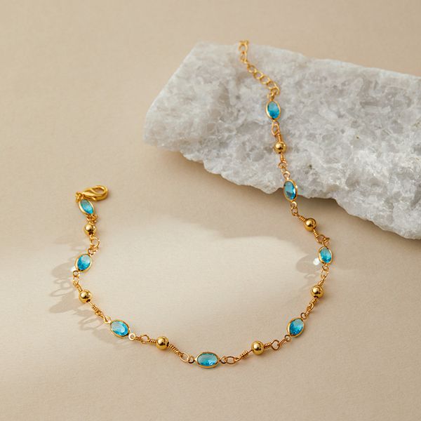 

Niche Foot Chain Bohemian Style Fake Seaside Foot Chain Copper Plated 18K Real Gold Colorful Chain Ethnic Style
