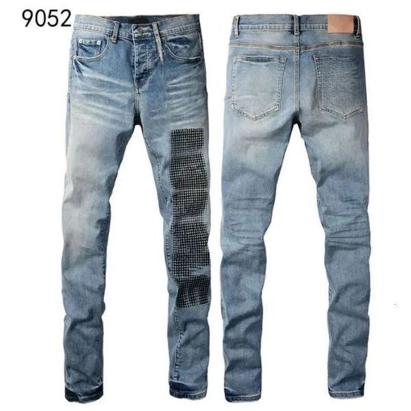 

Men's Jeans Purples American High Street Ink Old Ripped Straight Brands Pants, Purple