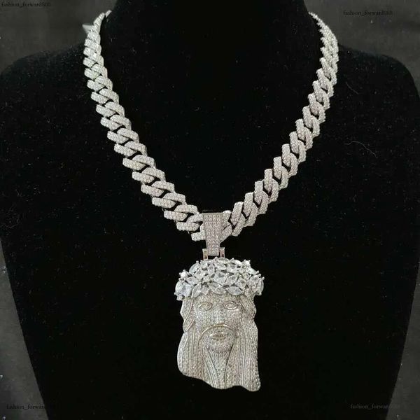 

necklace moissanite chain Jesus Pendant with 13mm Moissanite Cuban Chain Necklace Hip Hop Jewelry for Men Gift