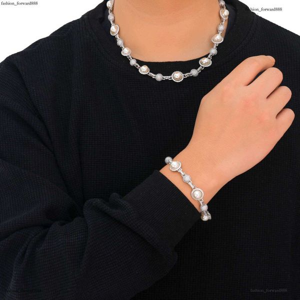 

Luxury designer new pearl inlaid ice out VVS Moissanite, real gold, hip hop necklace bracelet for men and women Free delivery