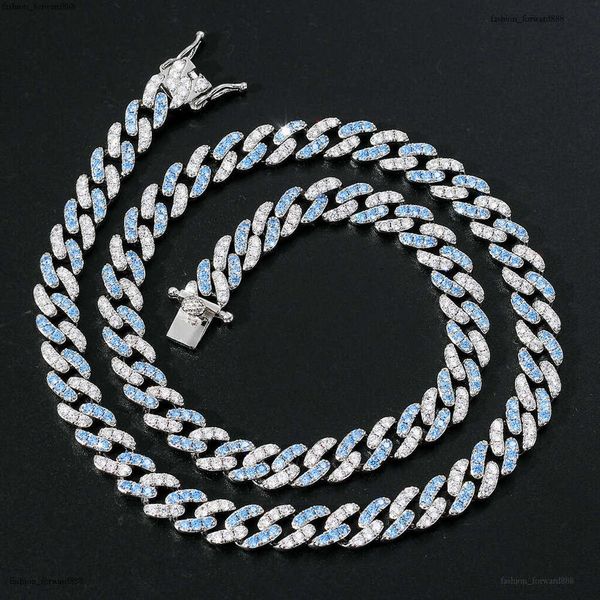 

Luxury Hip Hop Necklace 9mm single row blue and white ice out VVS Moissanite Hip Hop Cuban even men and women Free delivery