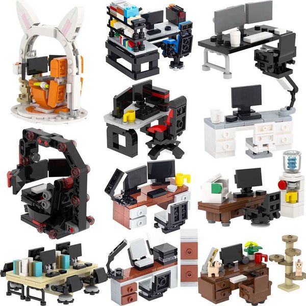 MOOXI desktop game table electronic sports game warehouse MOC building block model kit DIY Diorama childrens toy building block set adult gift W250415