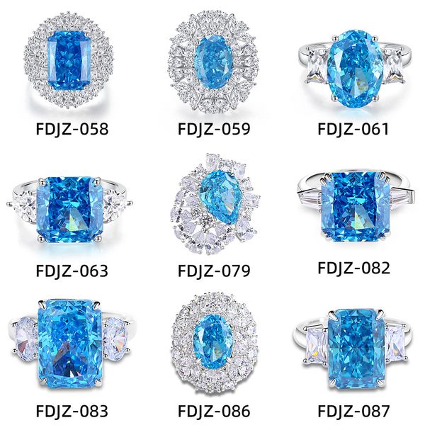 

S925 Silver high-carbon diamond aquamarine rings for woman European and American luxury 10A zircon Redeen Gemstone women wedding jewelry love ring size 5-9