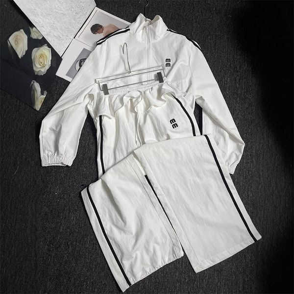 

Women' Designer inspired stand up collar jacket with ruffled edges and elastic waist pants set for women, A2