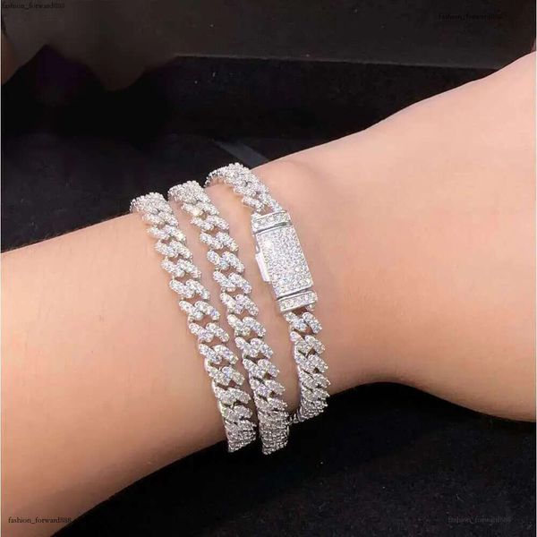 

Fashion Hip Pop Jewelry 9mm Width Sier Plated Iced Out Cubic Zirconia Brass Cuban k Chain Bracelet