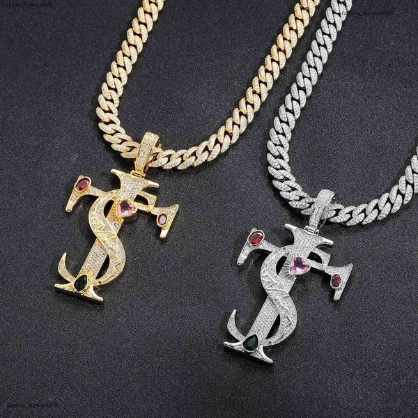 

Luxury designer Men Women's Sterling silver Cross Pendant inlaid with colored ice out VVS Moissanite Hip Hop necklace Free shipping