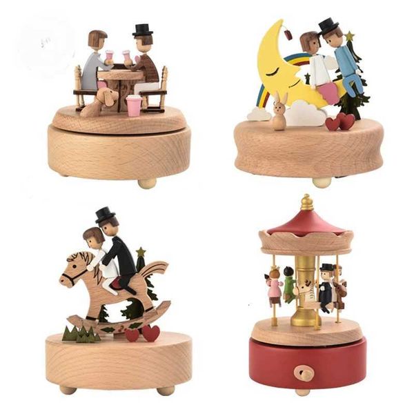 Wooden music box music box carousel romantic Valentines Day gift furniture decoration creative gift giving Y251115