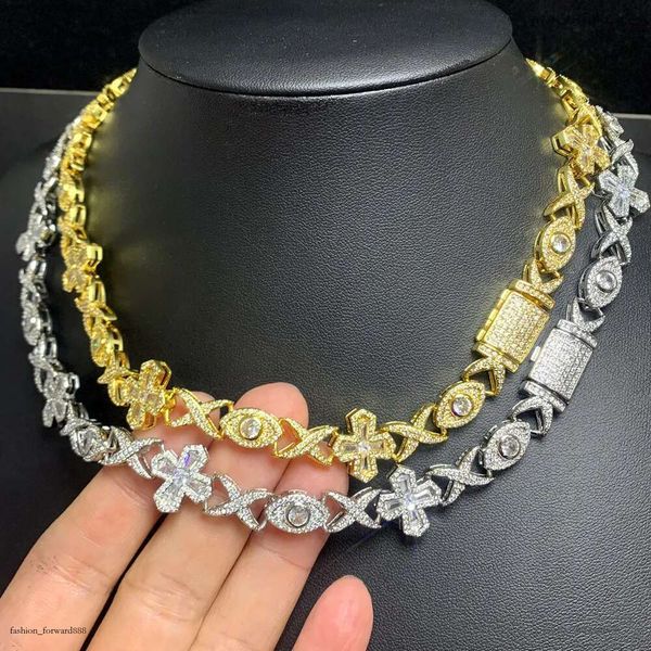 

Luxury designer Hip Hop 14mm Cross Eye Cuban k Chain Ice Out VVS Moissanite Necklace Bracelet Men Women Free shipping, Golden