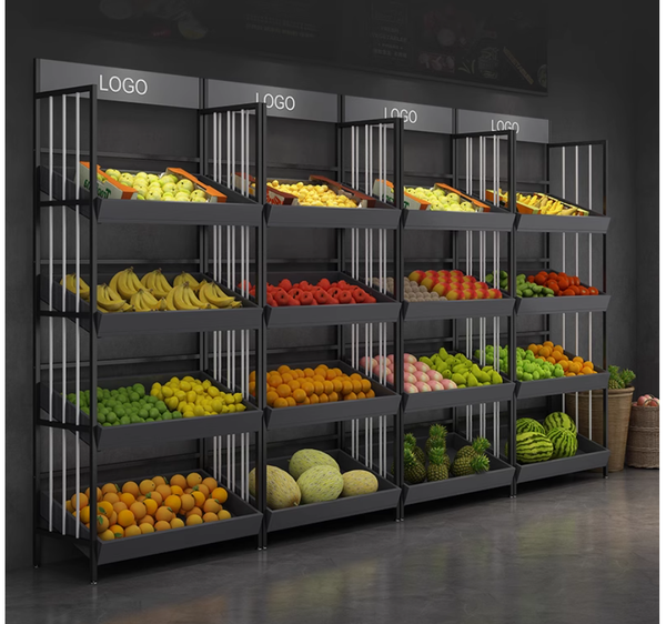 Modern Fresh Food Showcase Shelves for Grocery Stores - Versatile Design
