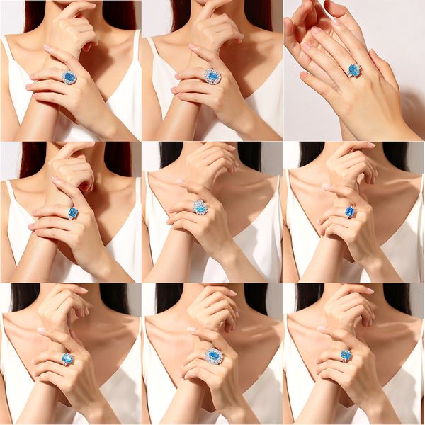 

S925 Silver High quality designer diamond aquamarine rings for woman European American luxury 10A zircon Redeen Gemstone women wedding jewelry love ring size 5-9