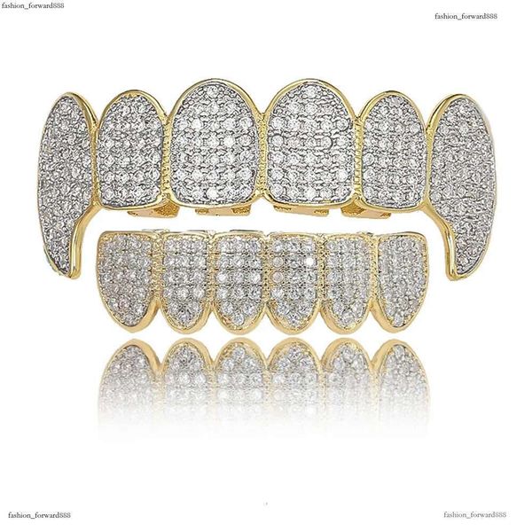

Luxury designer Gold shiny ice Teeth Ice out VVS Moissanite grill Ricky up and down grill set Hip Hop jewelry free shipping