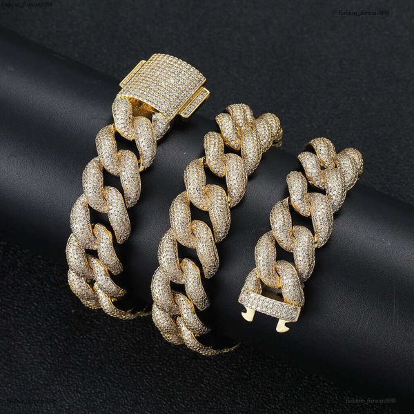 

Luxury designer Necklace 18mm Foam Cuban chain spring buckle Ice Out VVS Moissanite Men's Hip Hop Necklace bracelet with free shipping