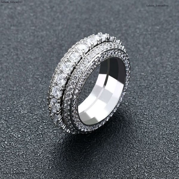 

Luxury designer five rows of ice out VVS Moissanite rings for men and women Spinning Hip Hop rings with free shipping