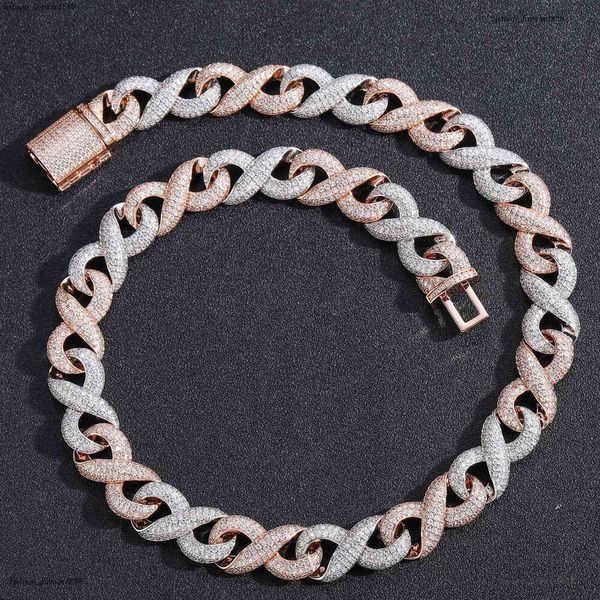 

Luxury designer 15mm 8-figure Cuban Chain Rose Gold two-tone Hip Hop Ice Out VVS Moissanite Necklace Bracelet with free shipping