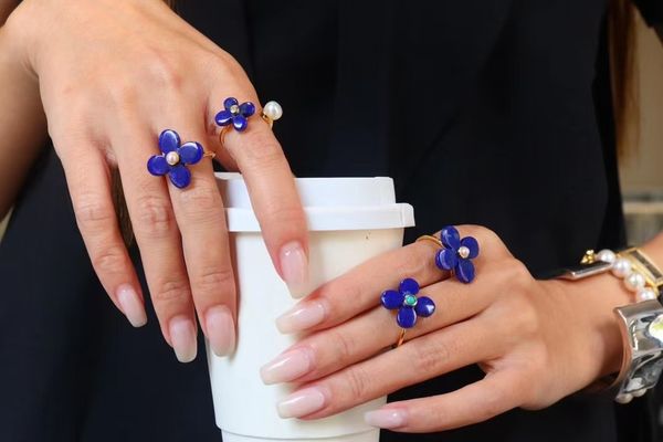 

fashion all-match 925 Silver natural lapis fresh water pearl ring flower opening adjustable index finger band niche designer wholesale