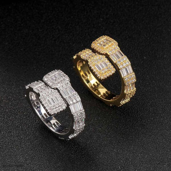 

Luxury designer Ice out all VVS Moissanite Hip Hop T-square pure gold electroplated micro-inlaid rings for men and women