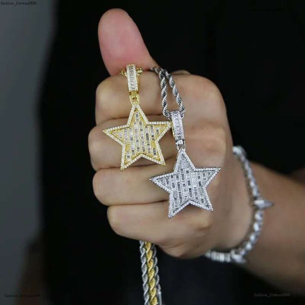 

Zircon Star Pendant Necklace Hip Hop 5 point star Bg for Men women Fashion Simple jewelry