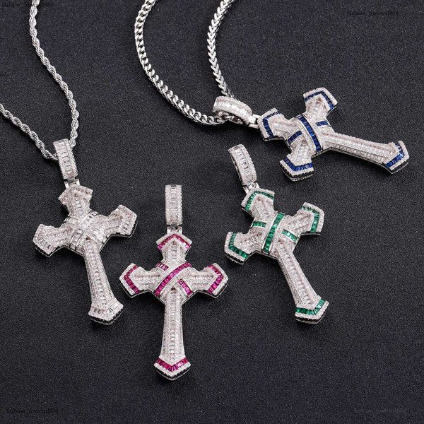 

Luxury designer Colored Ice Out VVS Moissanite Cross Pendant Men Women Hip Hop Pendant FREE shipping