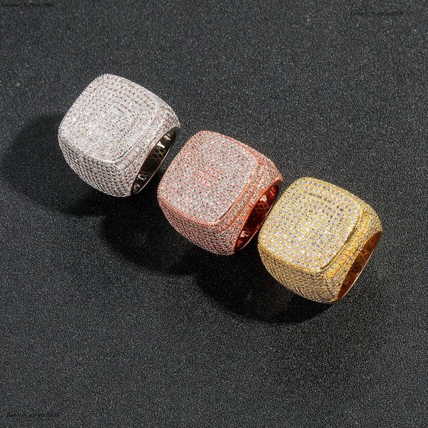 

Luxury designer Men's full Diamond Square exaggerated micro Inlaid Ice out VVS Moissanite Hip Hop Ring with FREE shipping