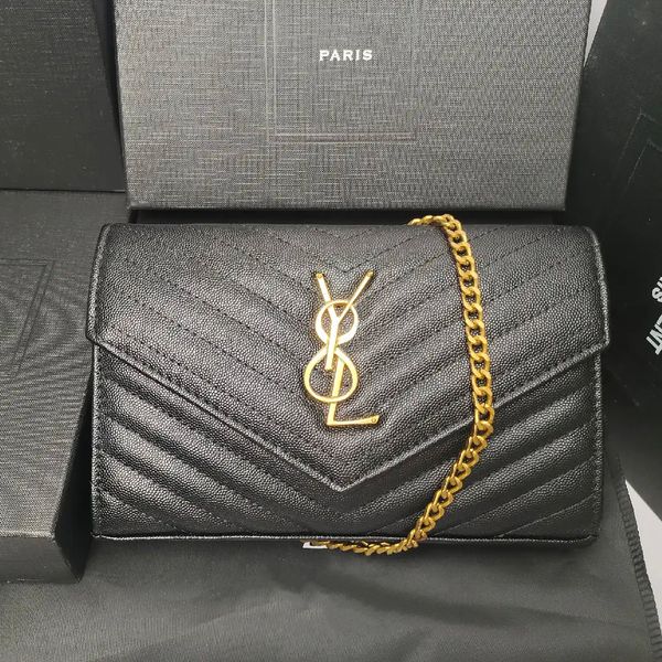 

Designer bags Envelope Chain bag Luxury bag Caviar Cross body bag Shoulder Handbags Matelasse Leather Brand Classic Gold Silver Sign Letter Woman black wallet, Option 20
