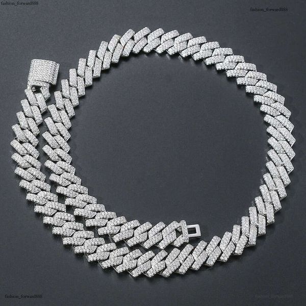 

Luxury Designer 14mm Diameter Cuban Men's Necklace Gold Silver Pink double row Ice out VVS Moissanite Hip Hop collarbone chain with free shipping