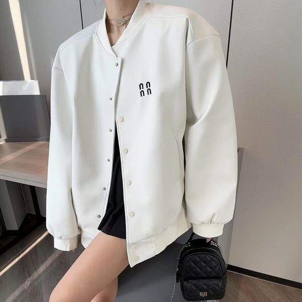 

Designer Women Fur Coat Jacket MMUS New Round neck Button Trumpet Sleeves S  L Loose and trendy leather jacket, White