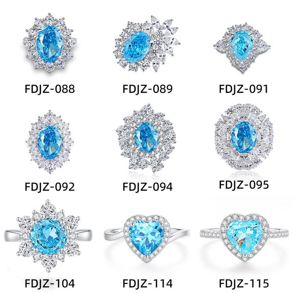 

S925 Silver high-carbon diamond aquamarine rings for woman European and American luxury 10A zircon Redeen Gemstone women wedding jewelry FDJZ-104 love ring size 5-9