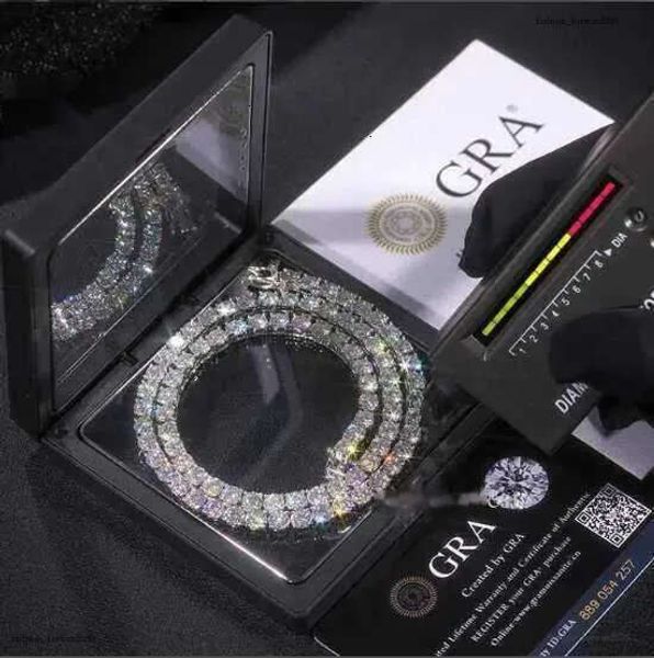 

Custom gra jewelry 3MM 4MM 5MM sterg sier vvs tennis ice out lab grown dia mossanite moissanite necklace chain for women men
