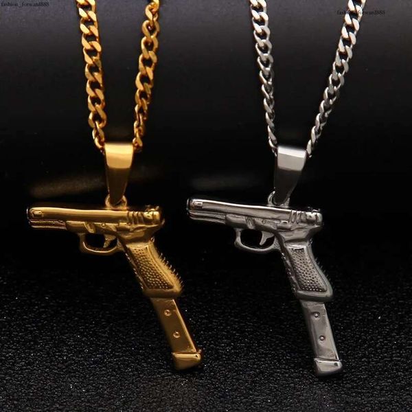 

Gold Pistol Necklace Mens Necklaces Stainless Steel Gun Pendant Hip Hop Jewelry