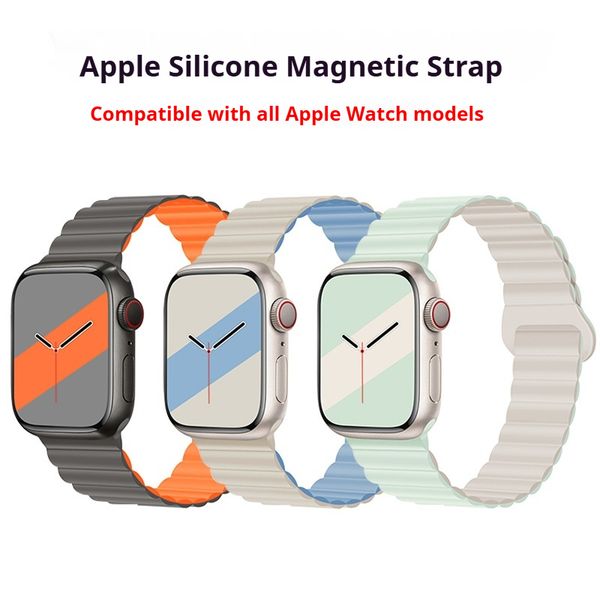 Magnetic Silicone Band for Apple Watch Series 1-11 / Ultra 3 / SE 3, Sport Strap with Strong Clasp