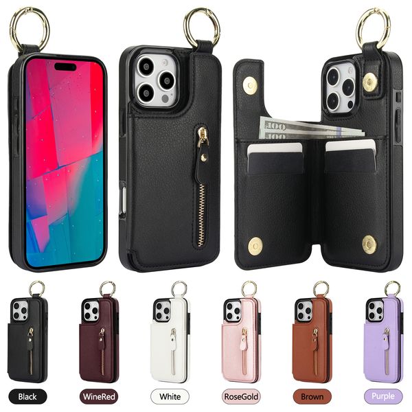 Card Wallet Phone Case for iPhone 17 Air 16 15 14 13 12 11 Pro Max Samsung S25 S24 S23 Ultra Plus Fe A73 A72 A55 A54 A53 A35 A16 A15 4 Card Slots Lychee Textured PU Leather Cover