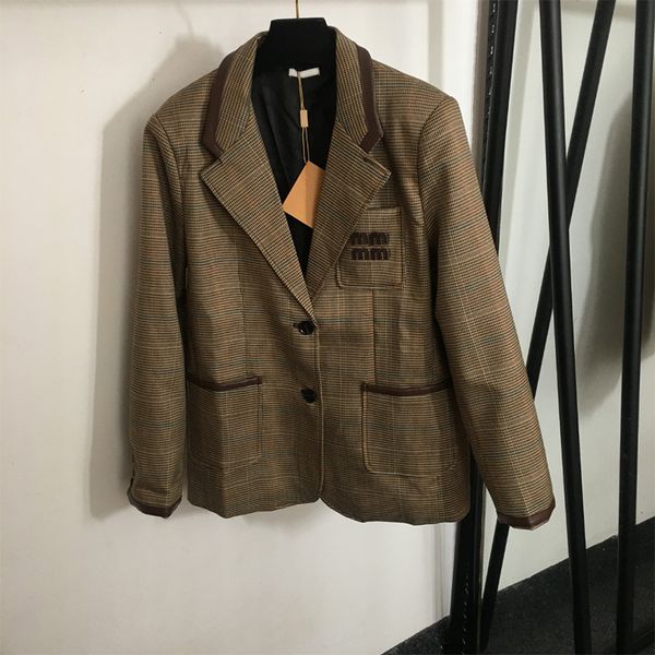

Womens Suits Thousand bird grid long sleeved suit Blazer jacket short skirt with belt Logo embroidery sticker, Yellow