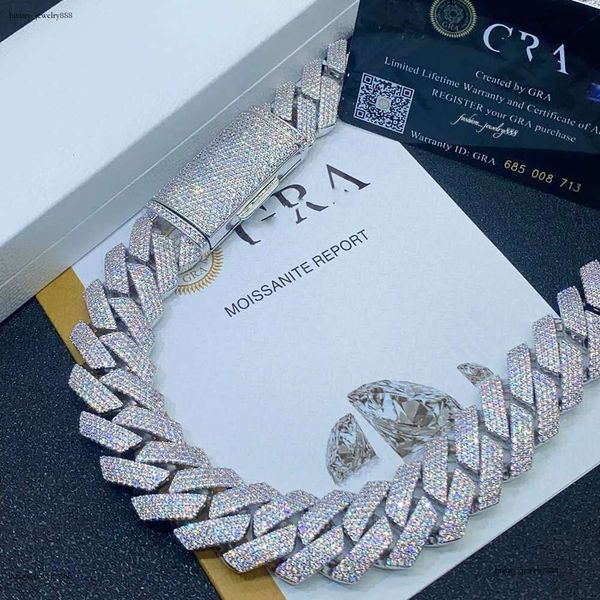 

Top quality Moissanite cuban k chain 20mm 4 row full dia ice out vvs pass dias tester stainless steel hiphop men women jewelry bracelet necklace