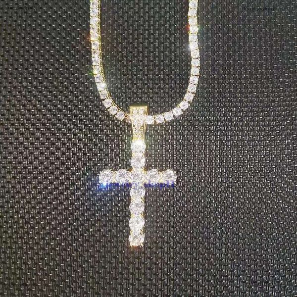 

New Cross Personalized Side Glow Set Pendant Necklace Cuban Chain Hip Hop Personality necklace jewelry Moissanite dia gold Sterg Sier