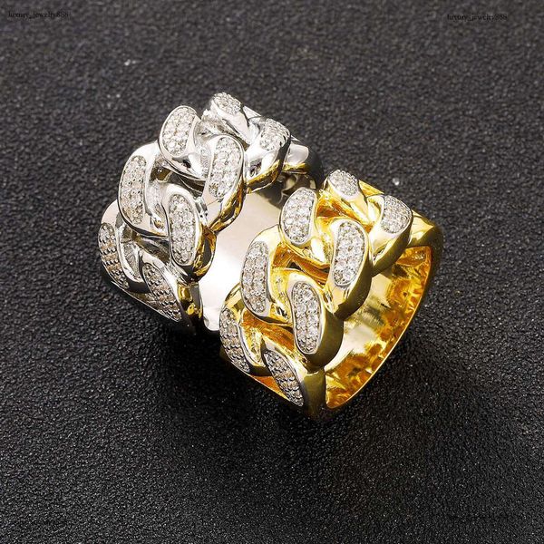 

Luxury designer Cuban chain sterling silver gold plated ice out of VVS Moissanite men women's hip Hop hollow ring
