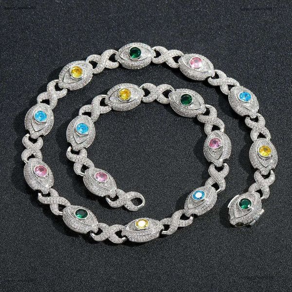 

Luxury designer Hip Hop Colored Eyes Cuban Chain Ice Out VVS Moissanite Necklace Bracelet Men Women FREE shipping, Silver