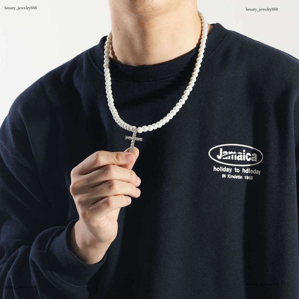

Luxury designer 8/10mm Ice out VVS Moissanite pearl clavicle chain Hip Hop fashion men's and women's cross Necklace pendant Free delivery