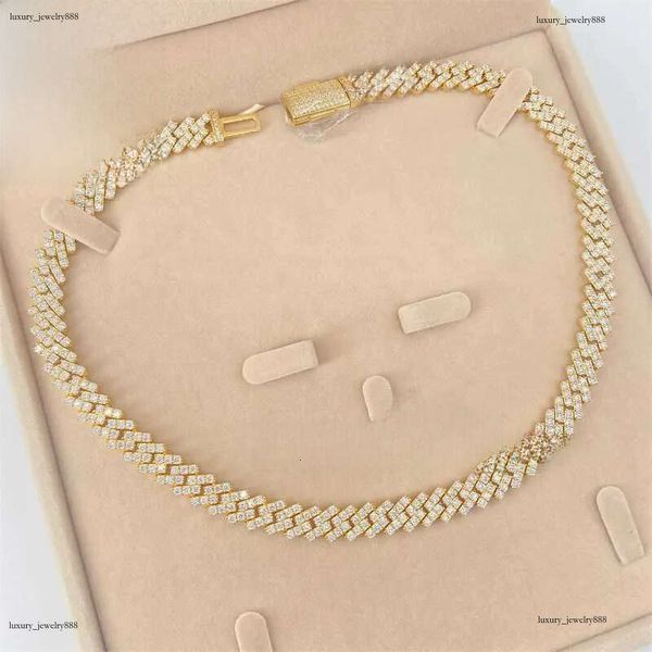 

2023 Iced Out Jewelry 10mm Stone Vvs Moissanite Dia 10k Real Gold Cuban Necklace